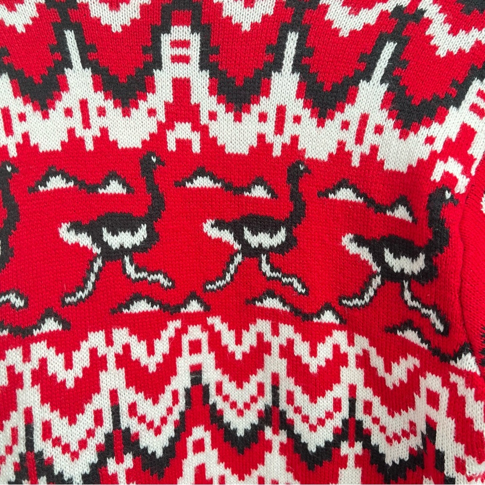 33 Degrees Ostrich Santa Scarf Ugly Christmas Sweater Red Knit - Picture 9 of 12